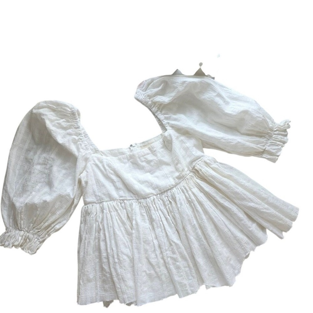 Mable Babydoll Top Womens Med White Puff‎ Sleeve Square Neck MD2214A Cottagecore